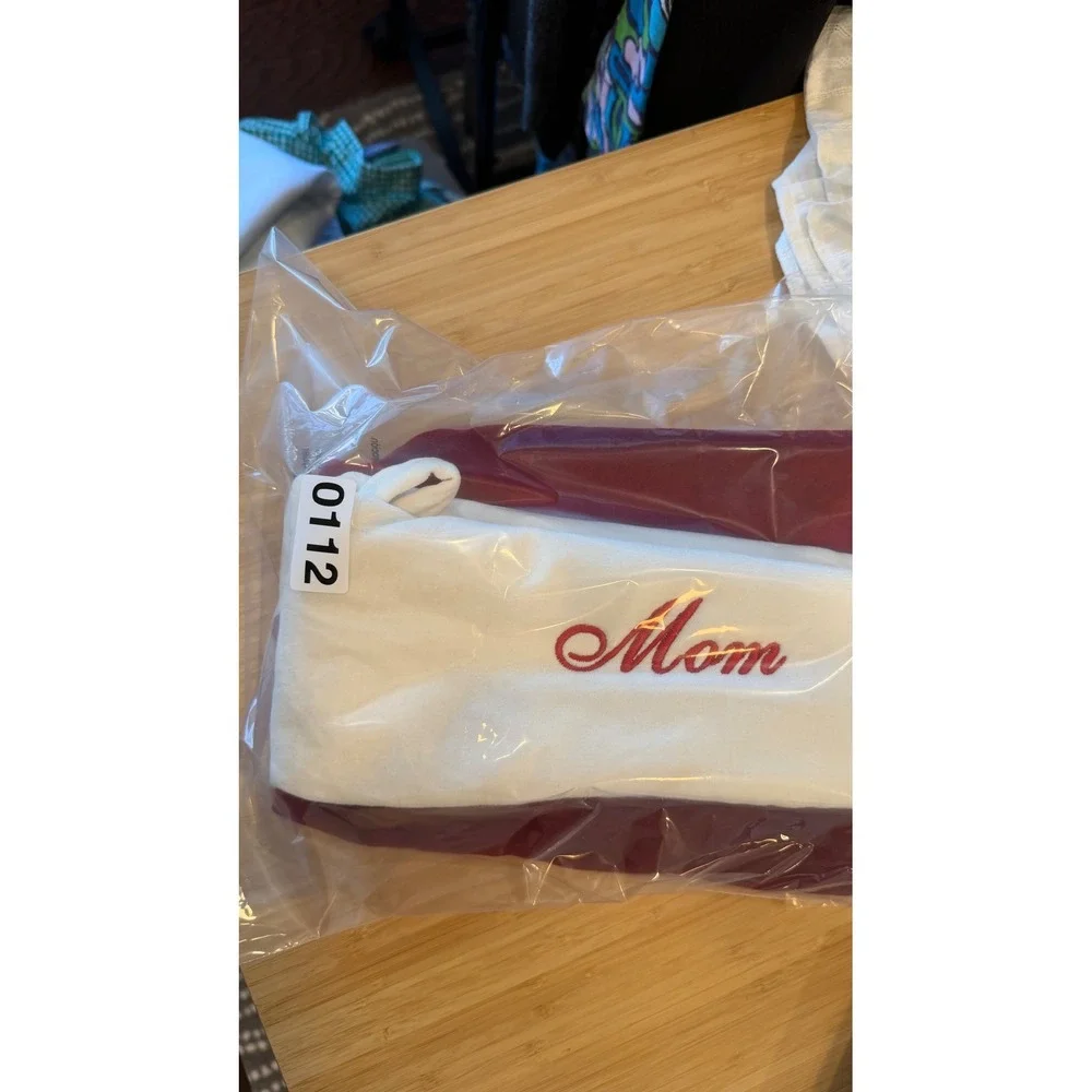 Pottery Barn Red Velvet Christmas Stocking XL Mom Embroidered White Cuff 22 In